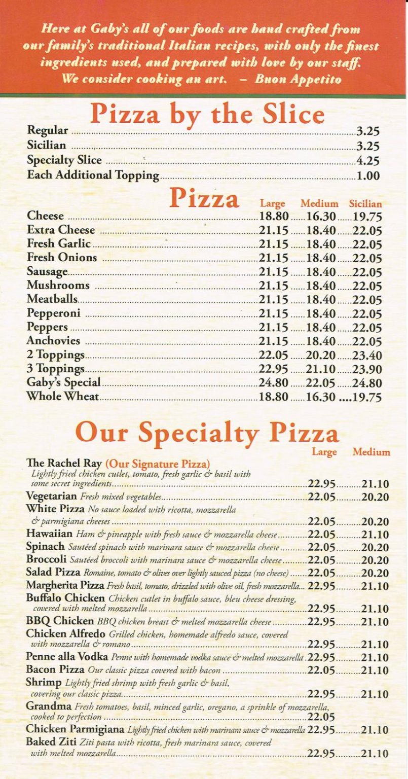 Gaby's Pizza » Our Menu